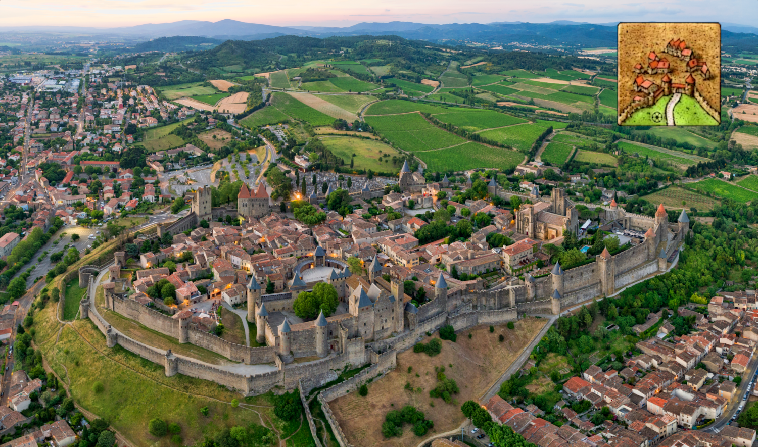 The board game Carcassonne have tiles which actually look like the french city! [Zoom in! 🔍 ]