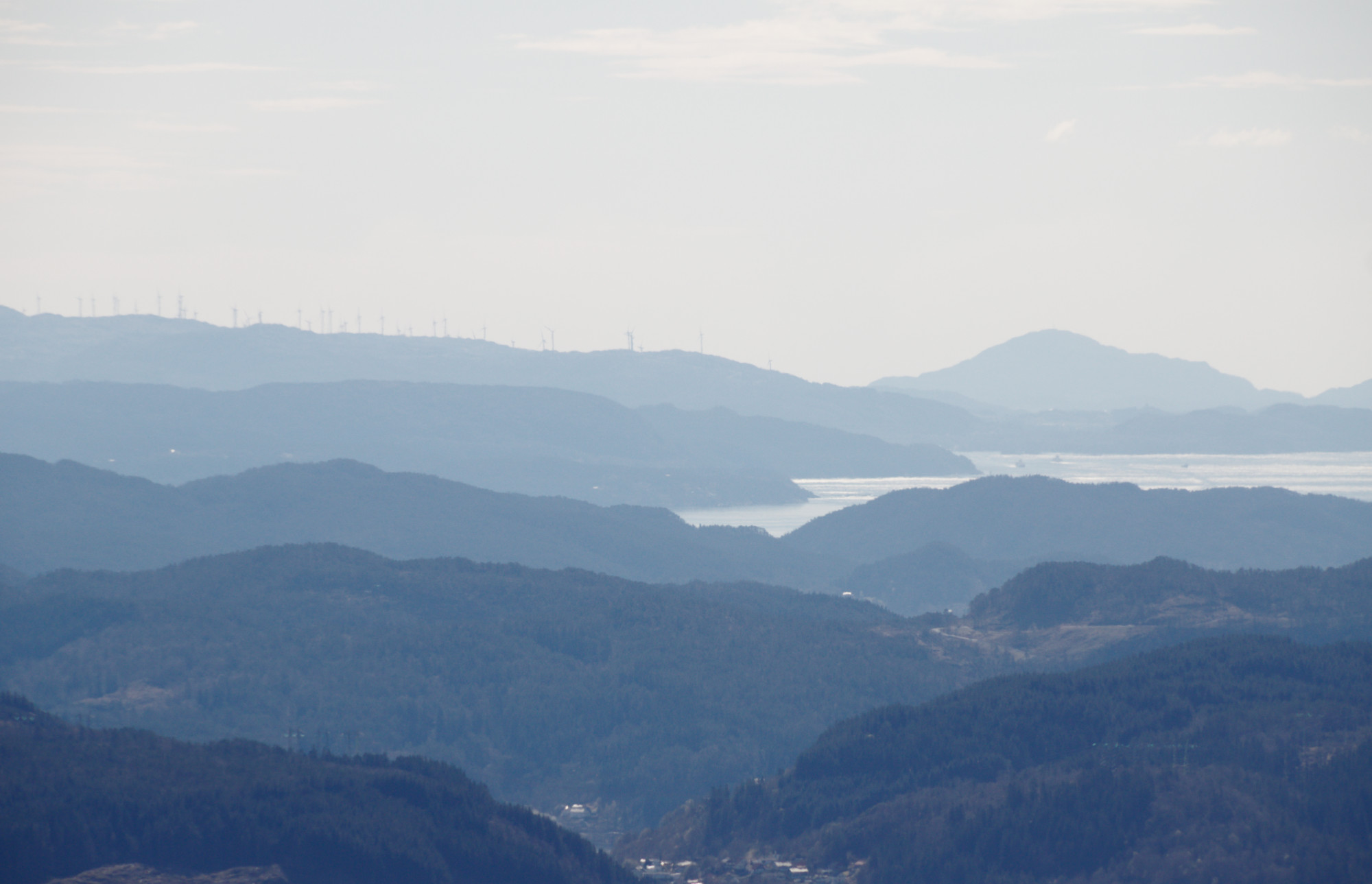 Windmills on Fitjar and Siggjo (the moutain top behind) [higher-res]